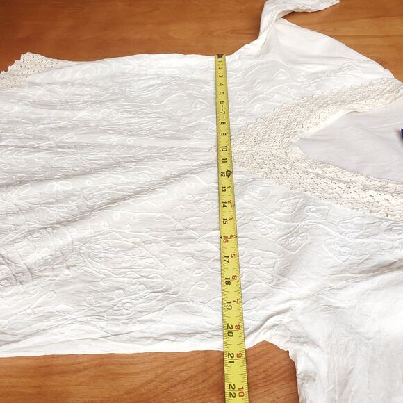 Royal Moda Tunic L 40 Embroidered Floral 3/4 Sleeve Boho Western Peasant Cream - Picture 9 of 10